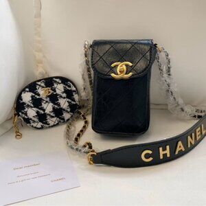 Chanel make up Black and Gold Crossbody Bag with Coin Pouch with box